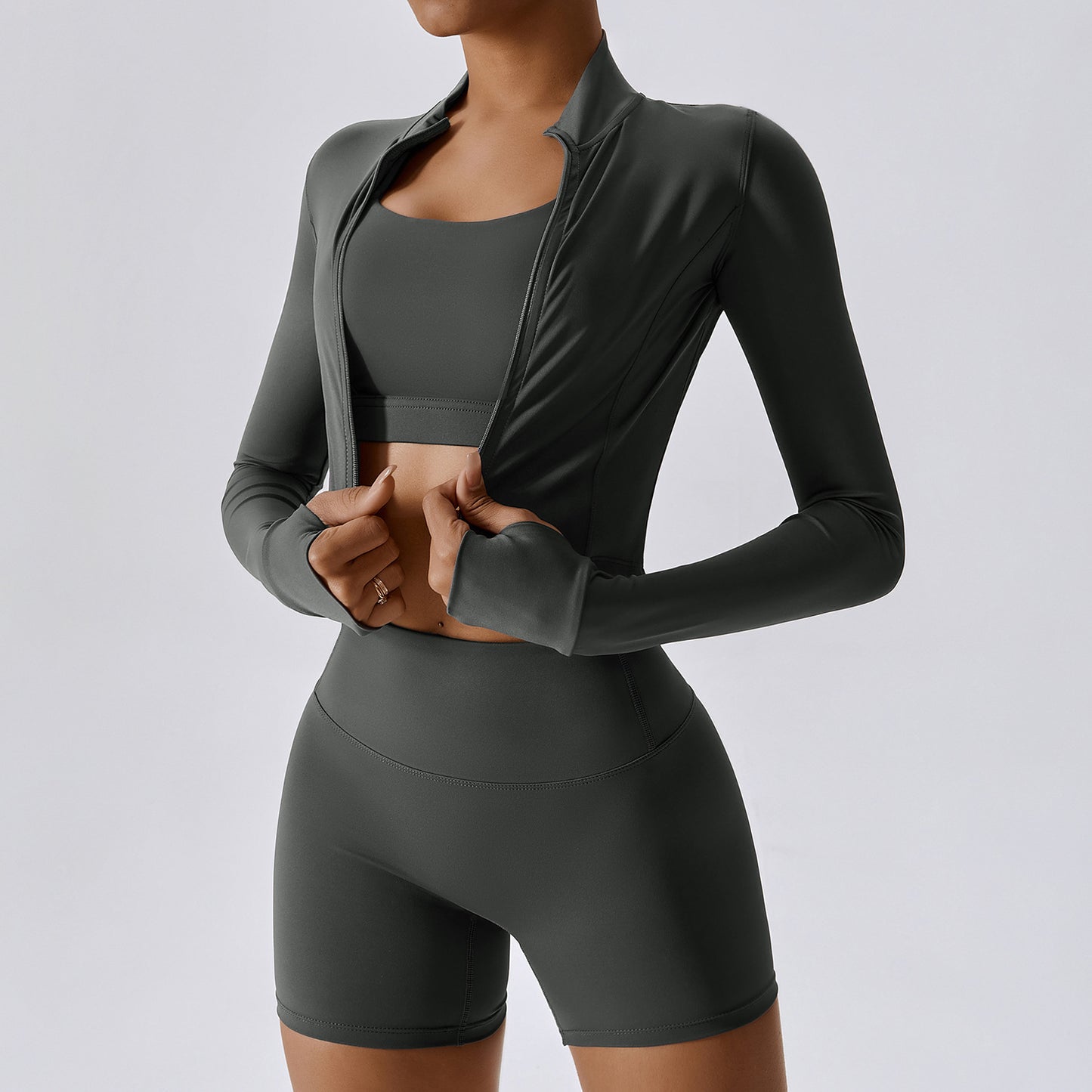 Monotone Yoga Set - Shorts, Bra, and Matching Jacket